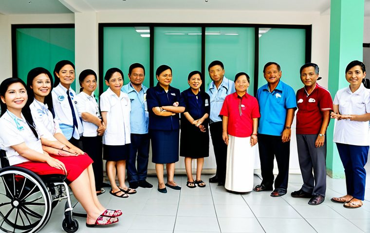 Accessible Prosthetics**

"A diverse group of Thai people, some with visible prosthetic limbs, gathered at a modern community center. A government official is presenting information about prosthetic access programs. The scene is bright and hopeful, with posters about healthcare access in Thai script in the background. Fully clothed, appropriate attire, safe for work, professional, modest, perfect anatomy, natural proportions, high quality."

**