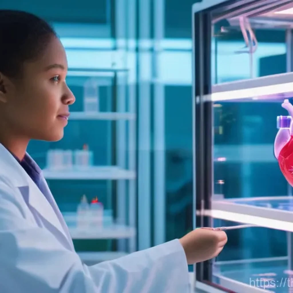 인공장기 개발의 산업화 과정 - **Prompt: "A serene and optimistic scene in a futuristic, brightly lit medical laboratory. A compass...