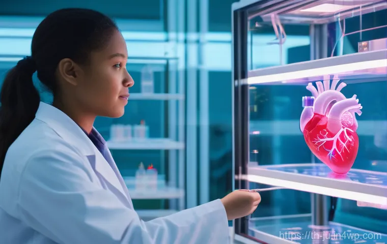 인공장기 개발의 산업화 과정 - **Prompt: "A serene and optimistic scene in a futuristic, brightly lit medical laboratory. A compass...