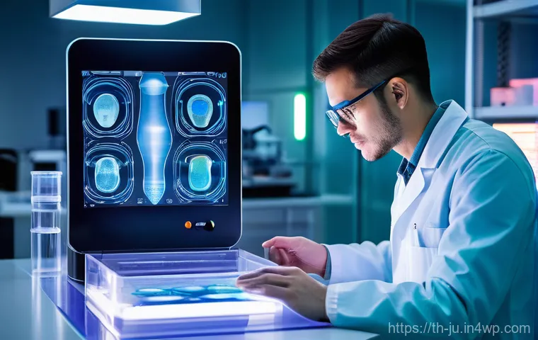 인공장기 개발을 위한 최신 소프트웨어 도구 - **Prompt:** A futuristic, sterile medical laboratory. In the center, a sleek, advanced bioprinter is...