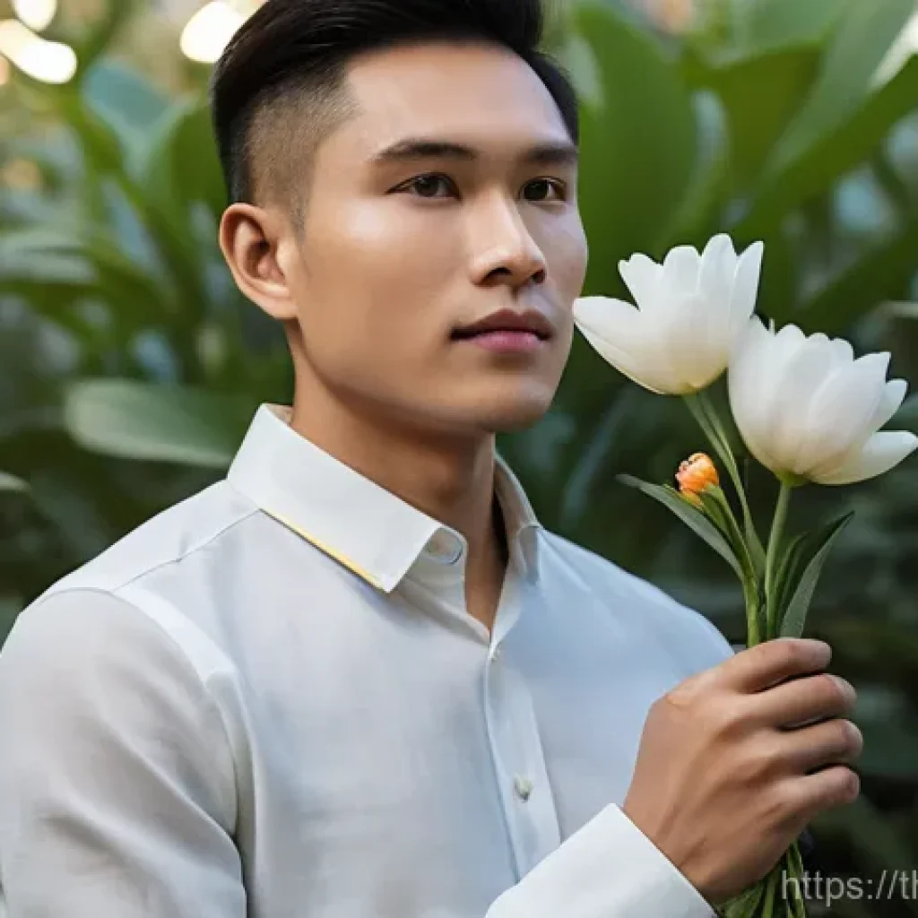 인공장기와 치료 효과 비교 연구 - A serene, close-up shot of a young adult, possibly of Thai or Southeast Asian descent, with a highly...