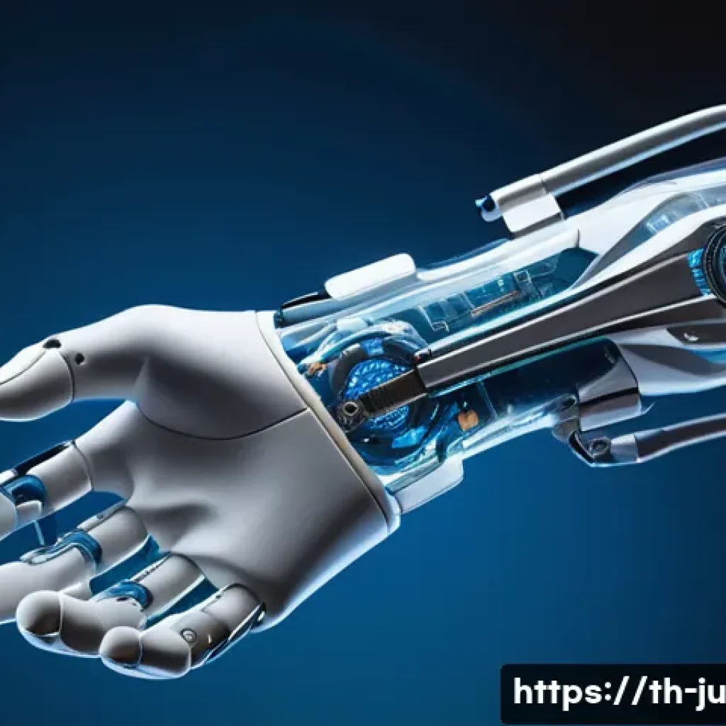 인공장기 연구에서의 오류와 교훈 - A highly detailed close-up of a futuristic prosthetic arm designed with advanced biocompatible mater...